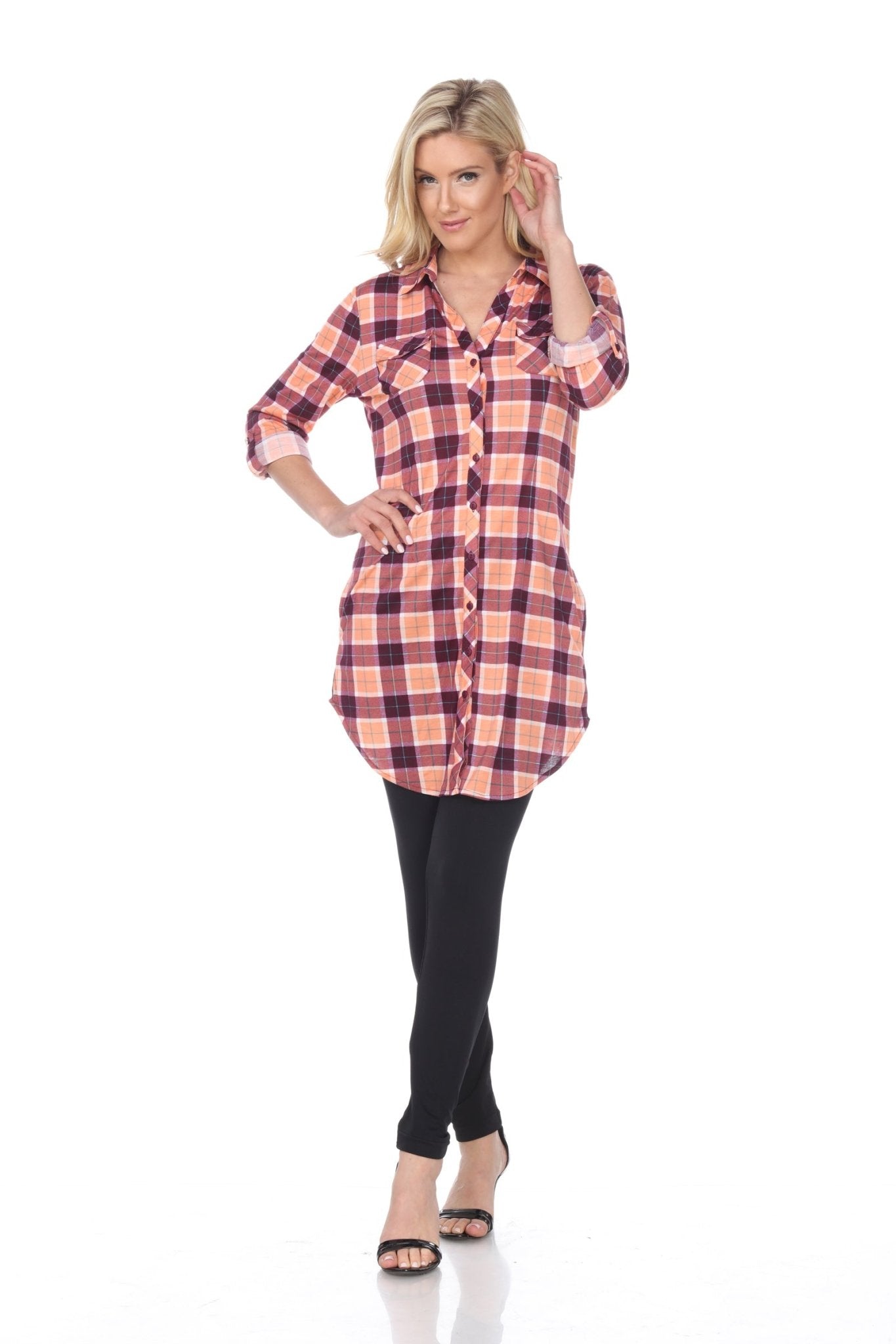 Women's Piper Stretchy Plaid Tunic - DressbarnShirts & Blouses