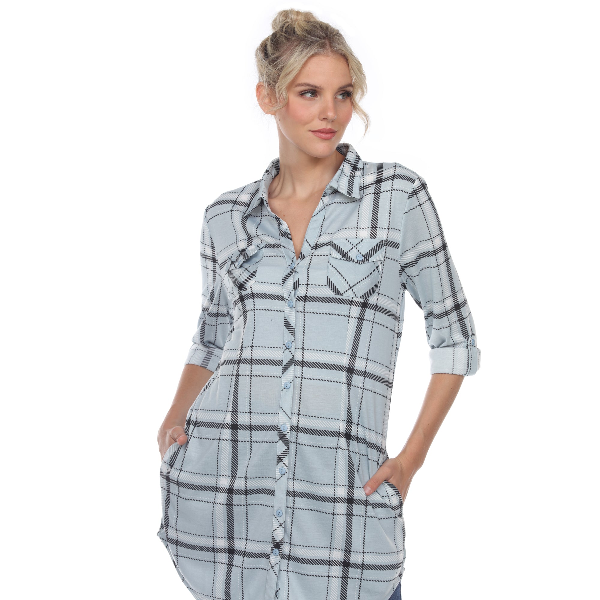 Women's Plaid Tunic Shirt - DressbarnShirts & Blouses