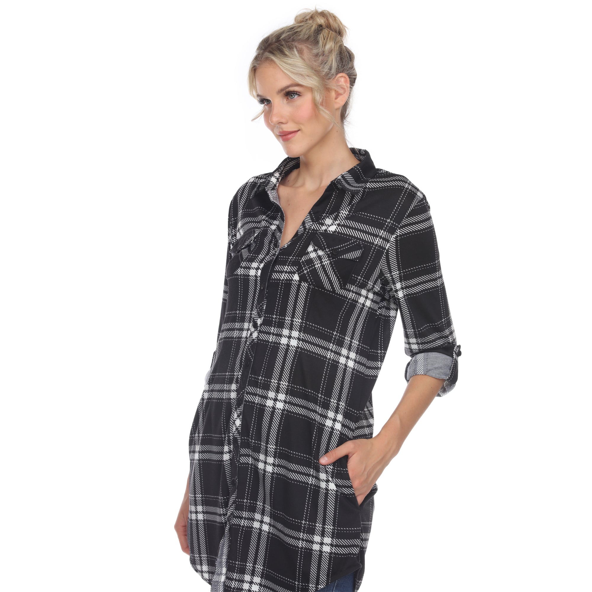 Women's Plaid Tunic Shirt - DressbarnShirts & Blouses