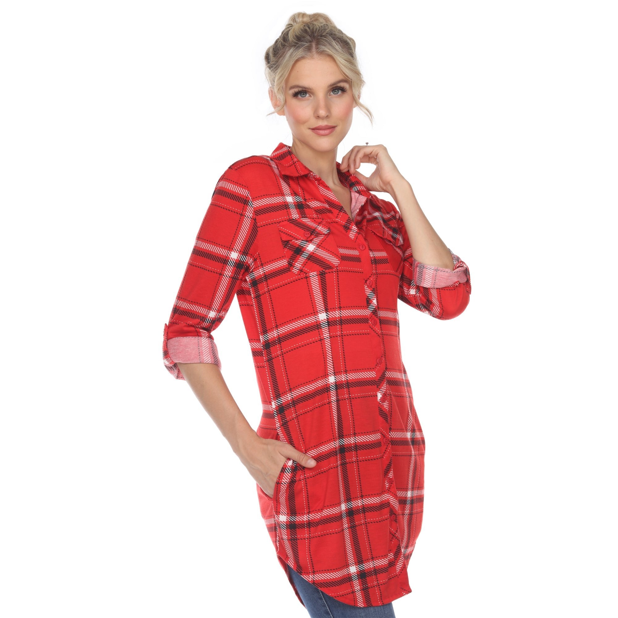 Women's Plaid Tunic Shirt - DressbarnShirts & Blouses