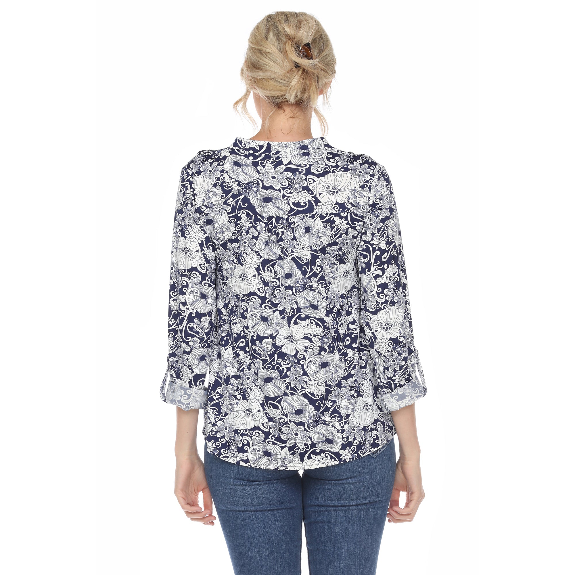 Women's Pleated Long Sleeve Floral Print Blouse - DressbarnShirts & Blouses