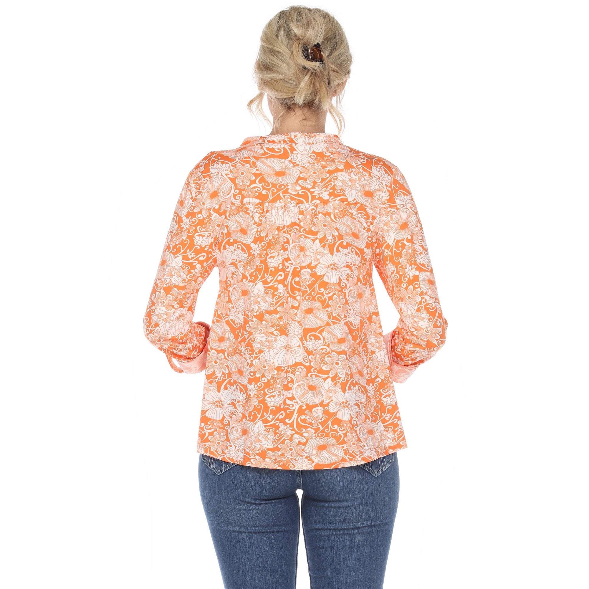 Women's Pleated Long Sleeve Floral Print Blouse - DressbarnShirts & Blouses