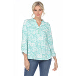 Women's Pleated Long Sleeve Floral Print Blouse - DressbarnShirts & Blouses