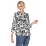 Women's Pleated Long Sleeve Floral Print Blouse - DressbarnShirts & Blouses