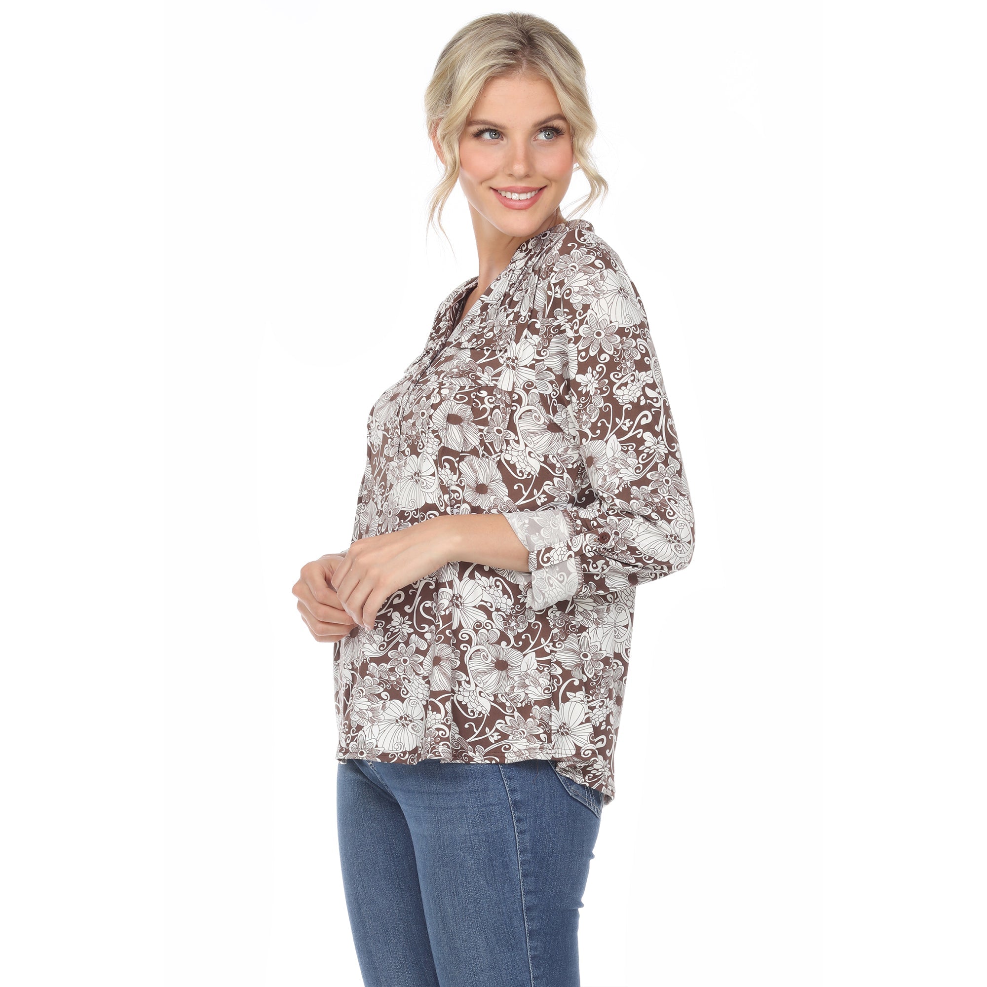 Womens Square Neckline Long Sleeve Floral Print Mini Dress