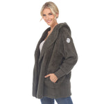 Women's Plush Hooded Cardigan with Pockets - DressbarnSweatshirts & Hoodies