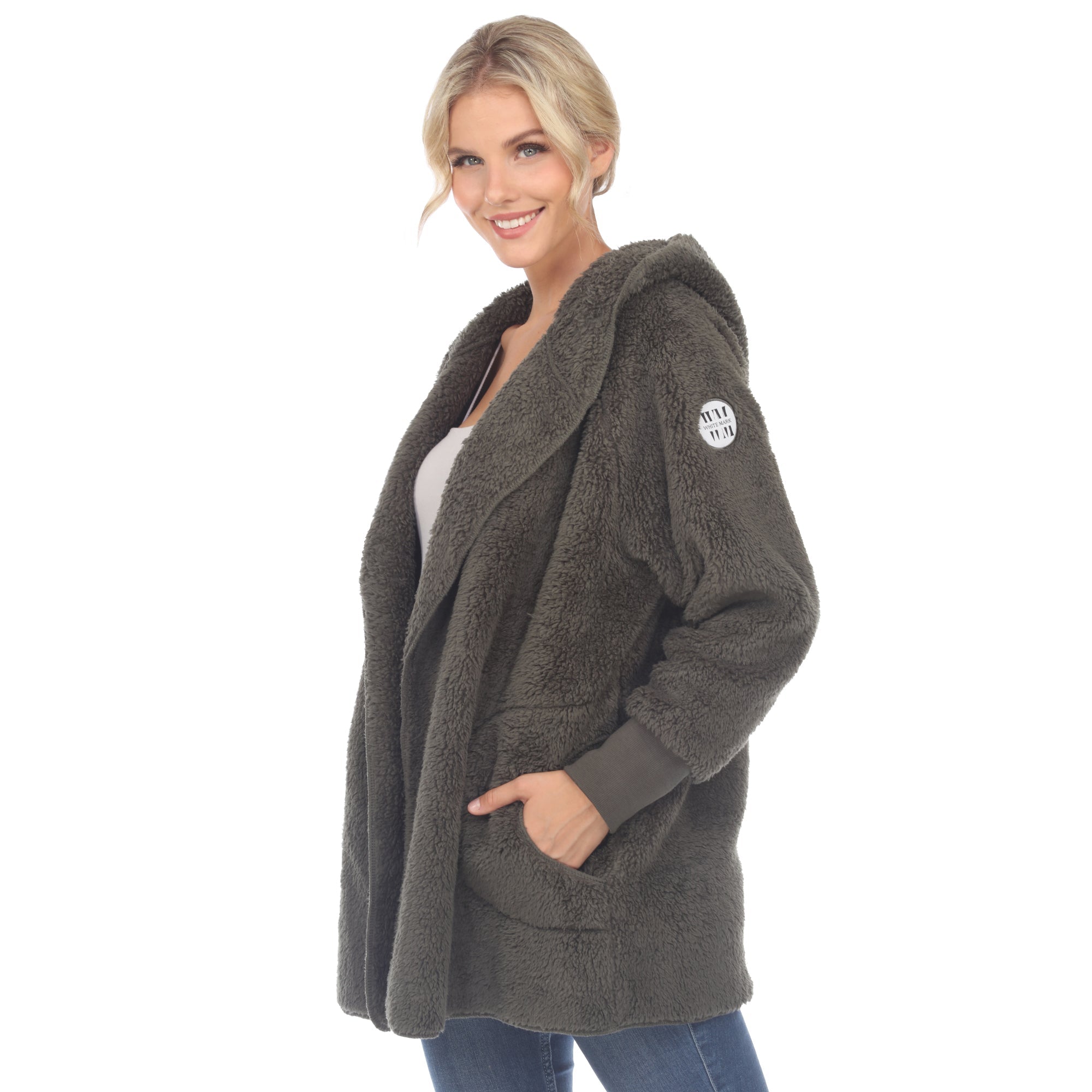 Women's Plush Hooded Cardigan with Pockets - DressbarnSweatshirts & Hoodies