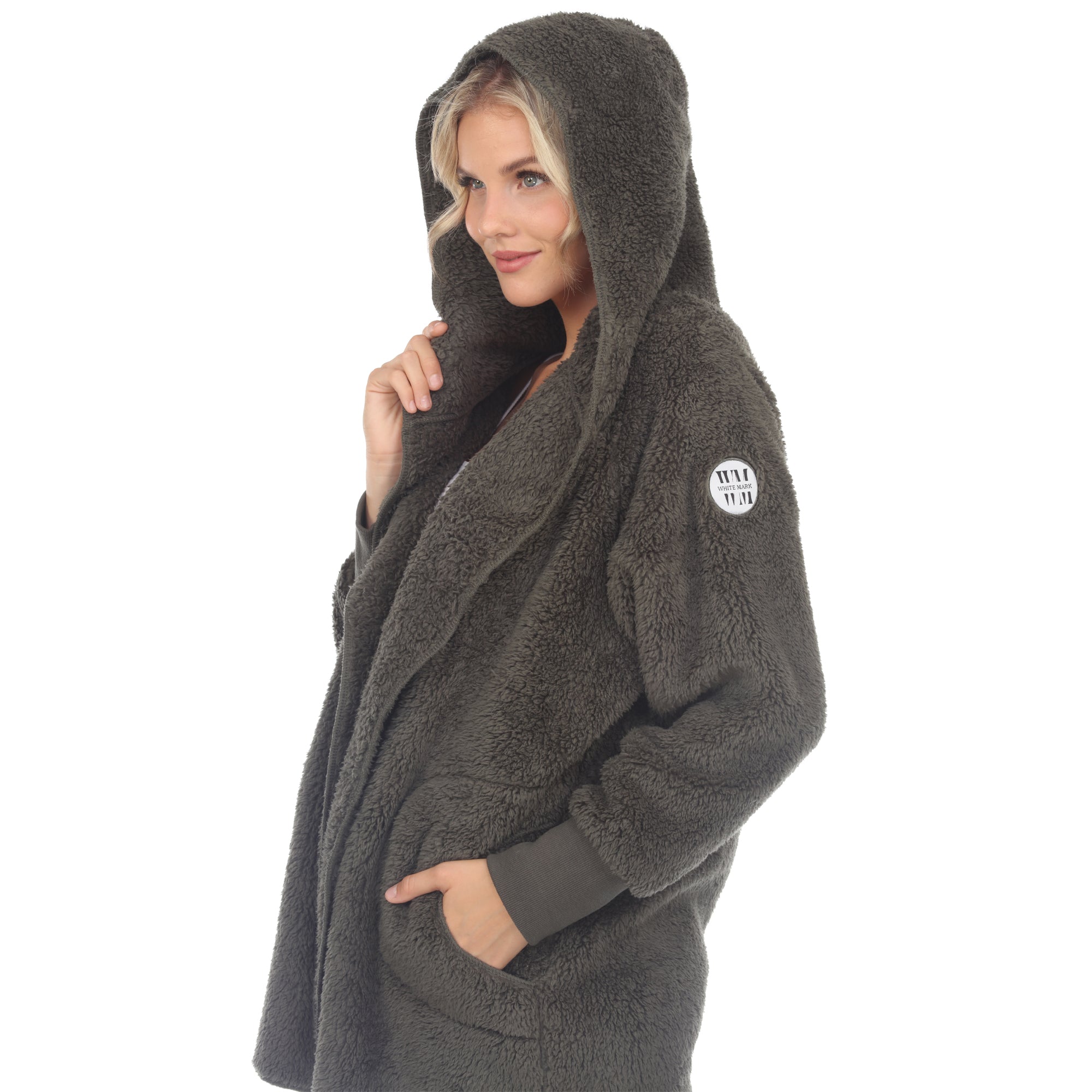Women's Plush Hooded Cardigan with Pockets - DressbarnSweatshirts & Hoodies