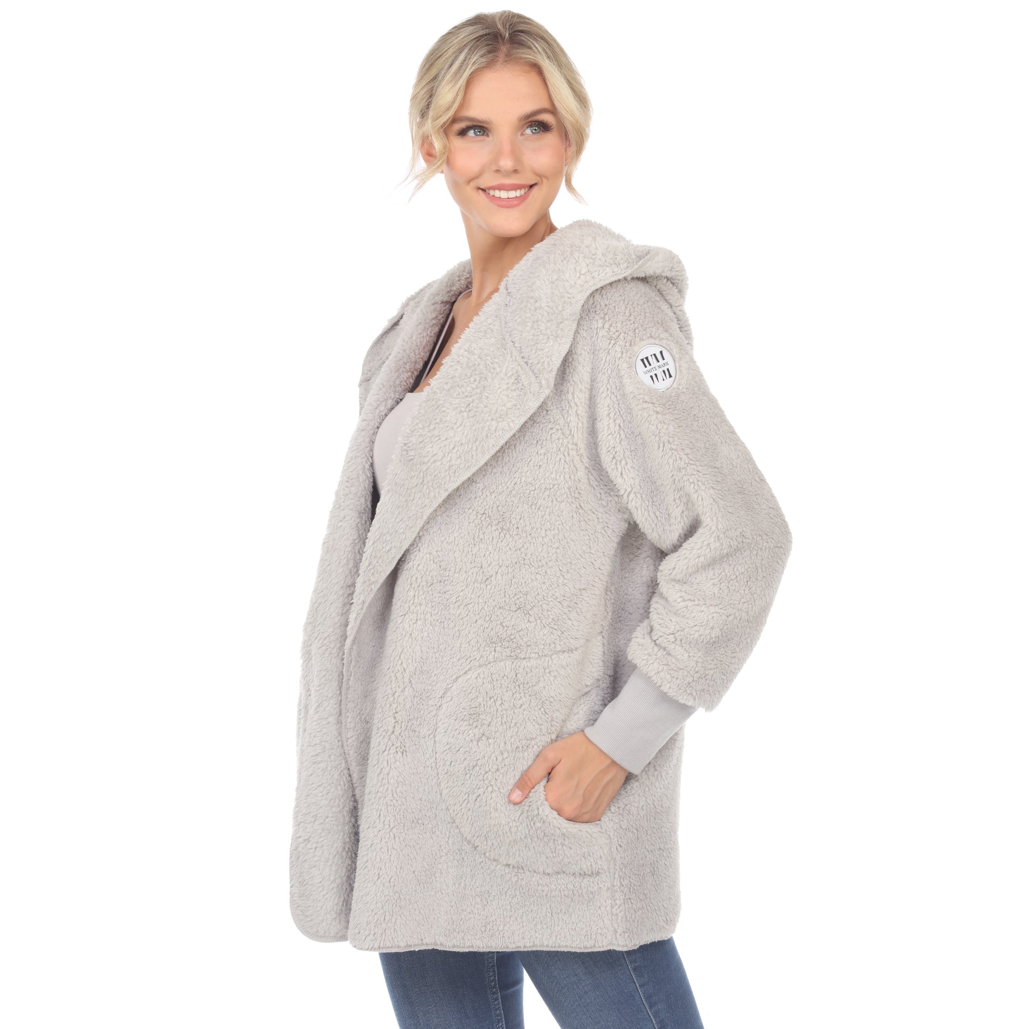 Women's Plush Hooded Cardigan with Pockets - DressbarnSweatshirts & Hoodies