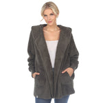 Women's Plush Hooded Cardigan with Pockets - DressbarnSweatshirts & Hoodies