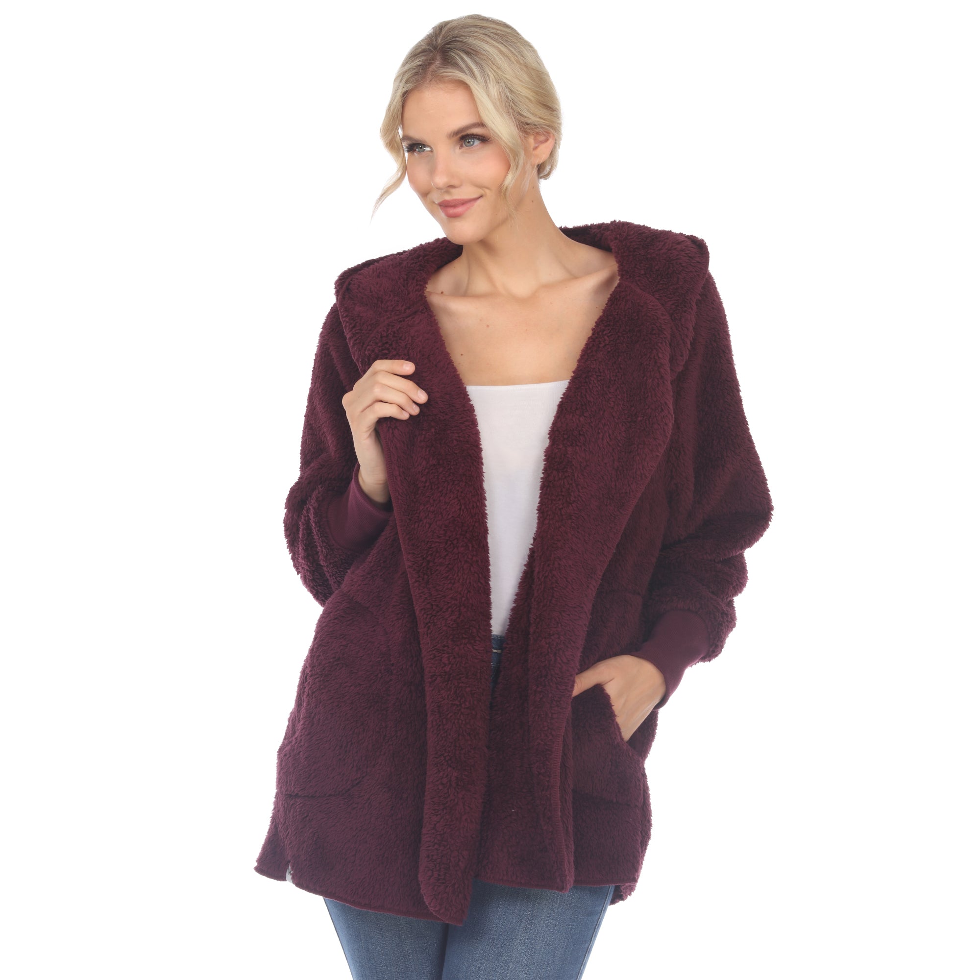 Women's Plush Hooded Cardigan with Pockets - DressbarnSweatshirts & Hoodies