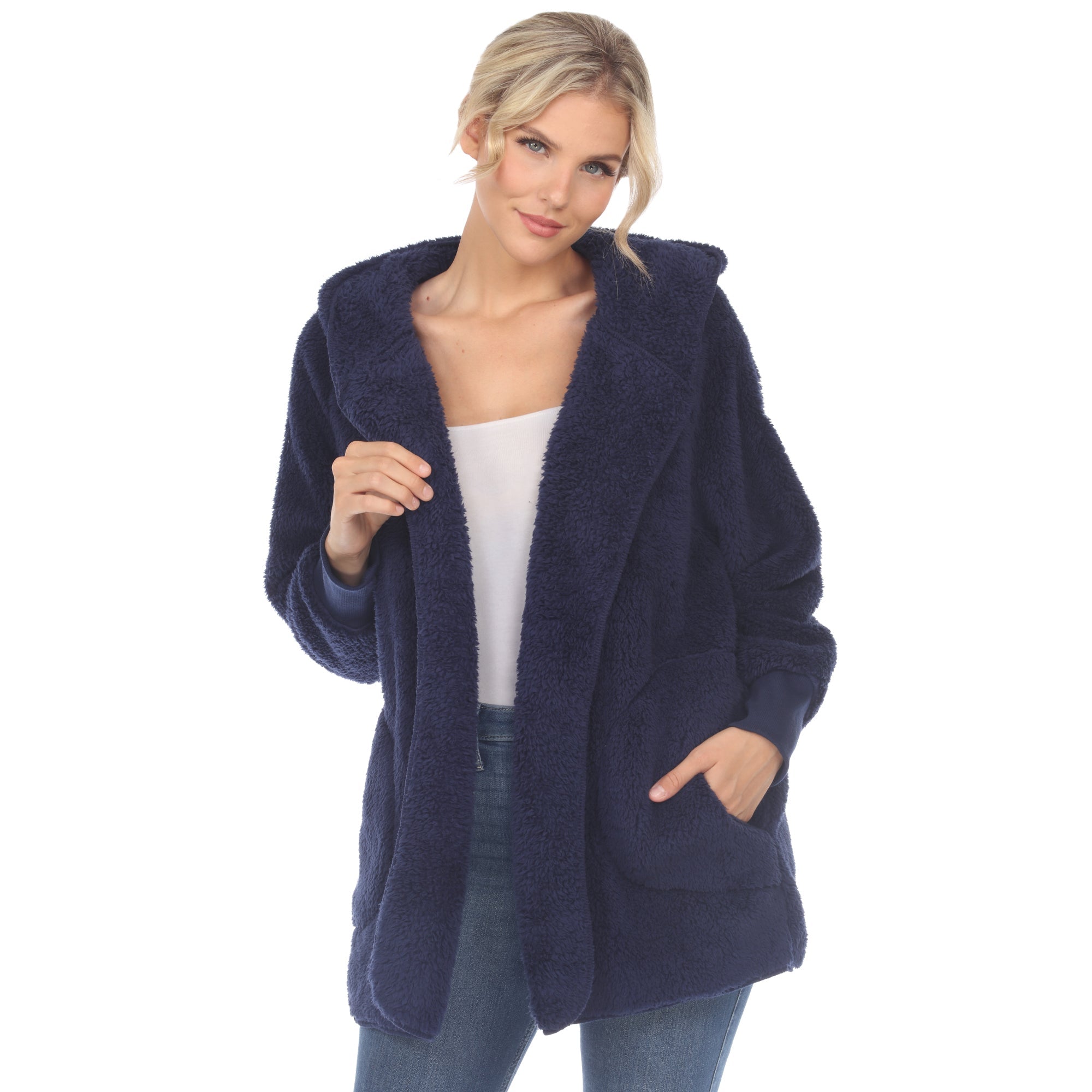 Women's Plush Hooded Cardigan with Pockets - DressbarnSweatshirts & Hoodies