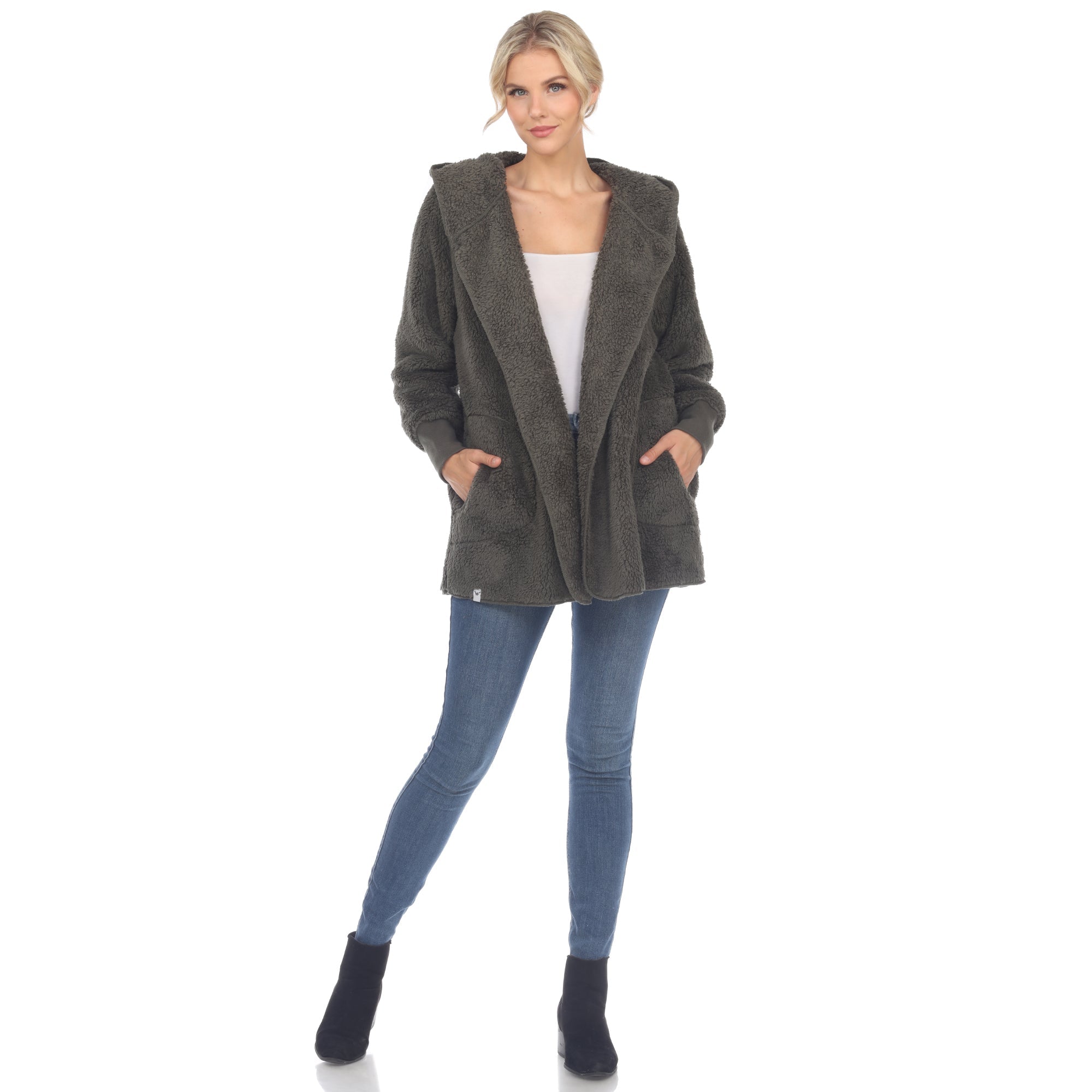 Women's Plush Hooded Cardigan with Pockets - DressbarnSweatshirts & Hoodies