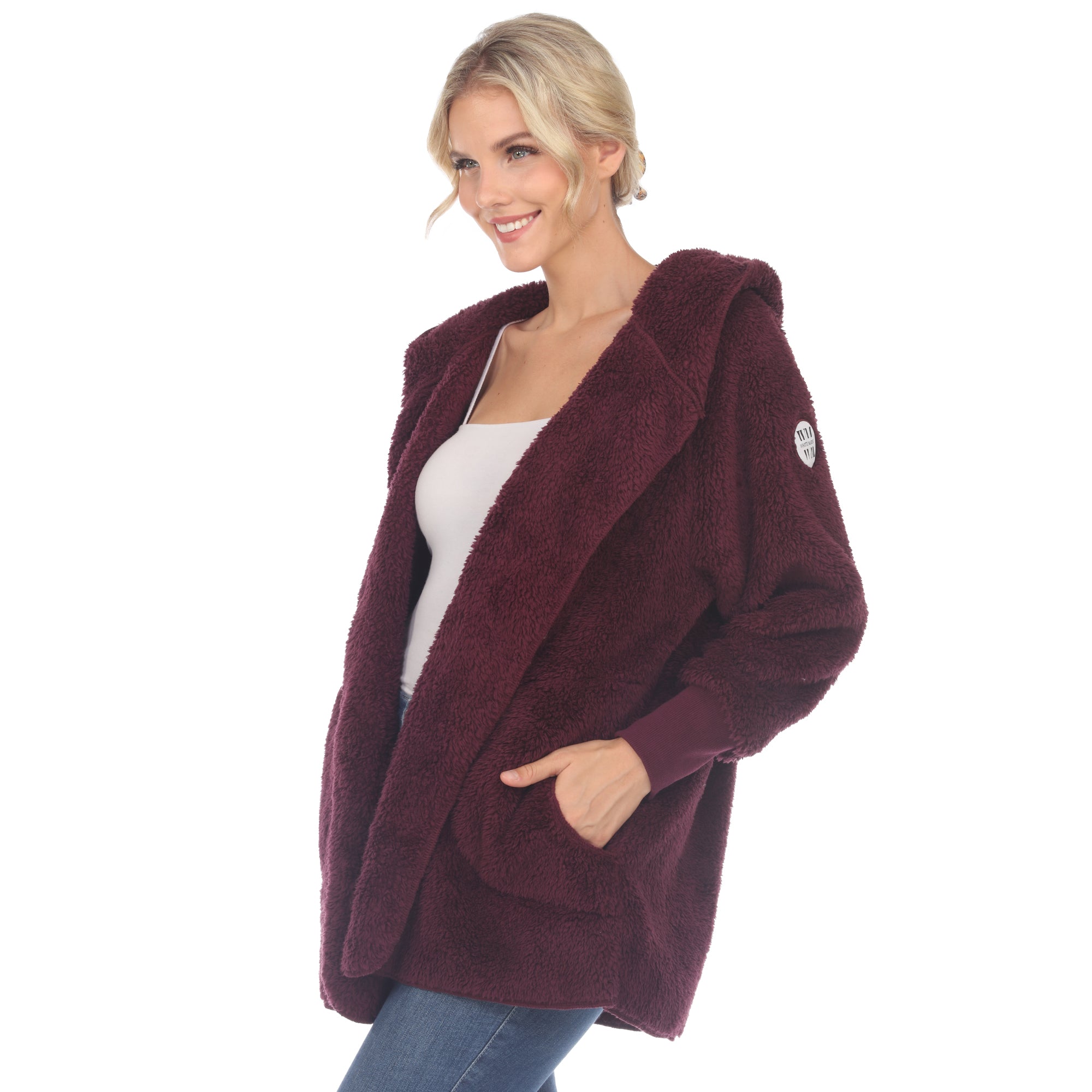 Women's Plush Hooded Cardigan with Pockets - DressbarnSweatshirts & Hoodies