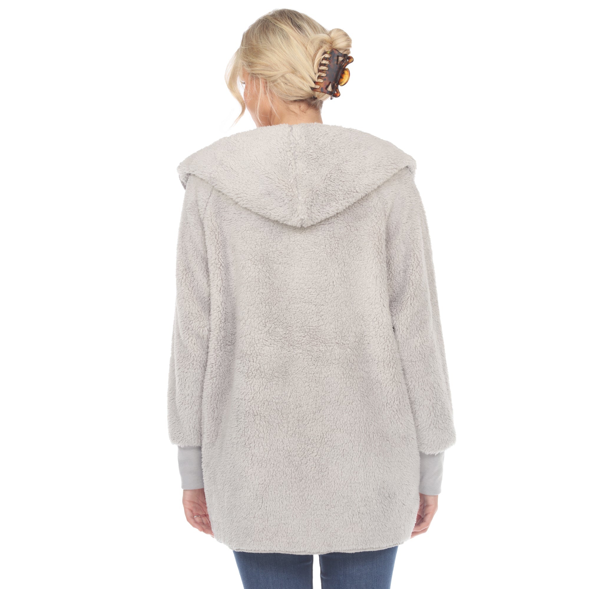 Women's Plush Hooded Cardigan with Pockets - DressbarnSweatshirts & Hoodies