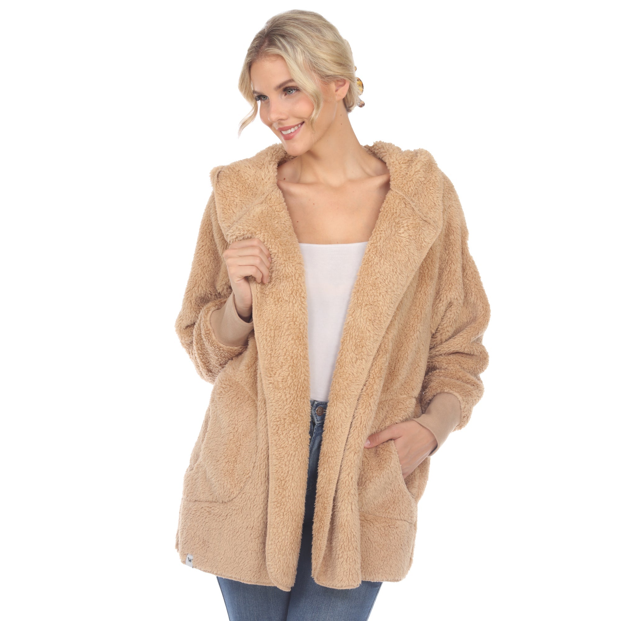 Women's Plush Hooded Cardigan with Pockets - DressbarnSweatshirts & Hoodies