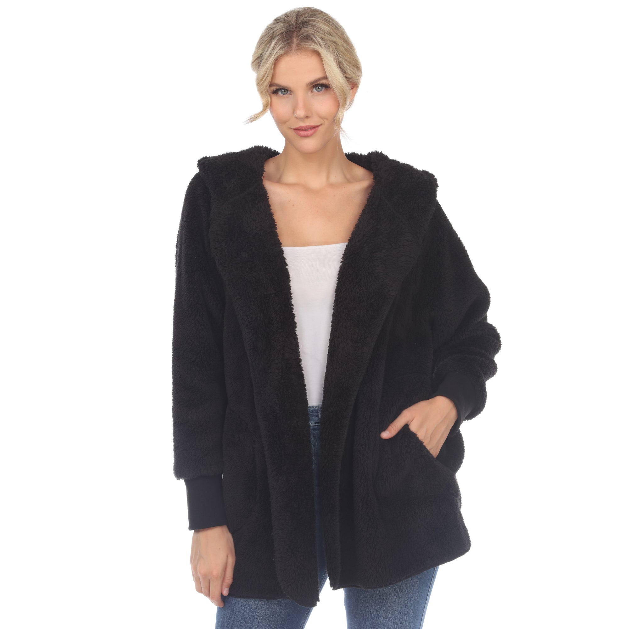 Women's Plush Hooded Cardigan with Pockets - DressbarnSweatshirts & Hoodies