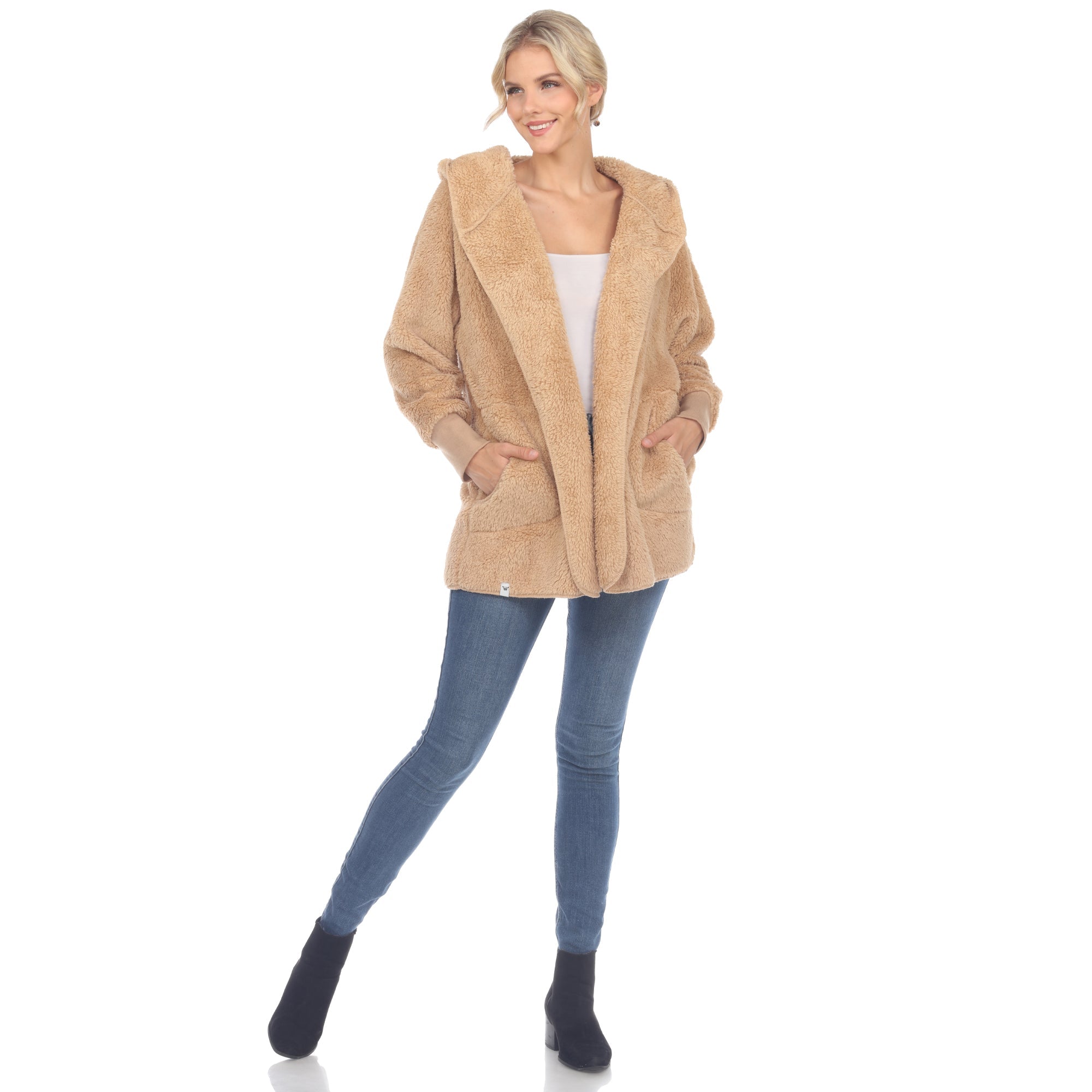 Women's Plush Hooded Cardigan with Pockets - DressbarnSweatshirts & Hoodies