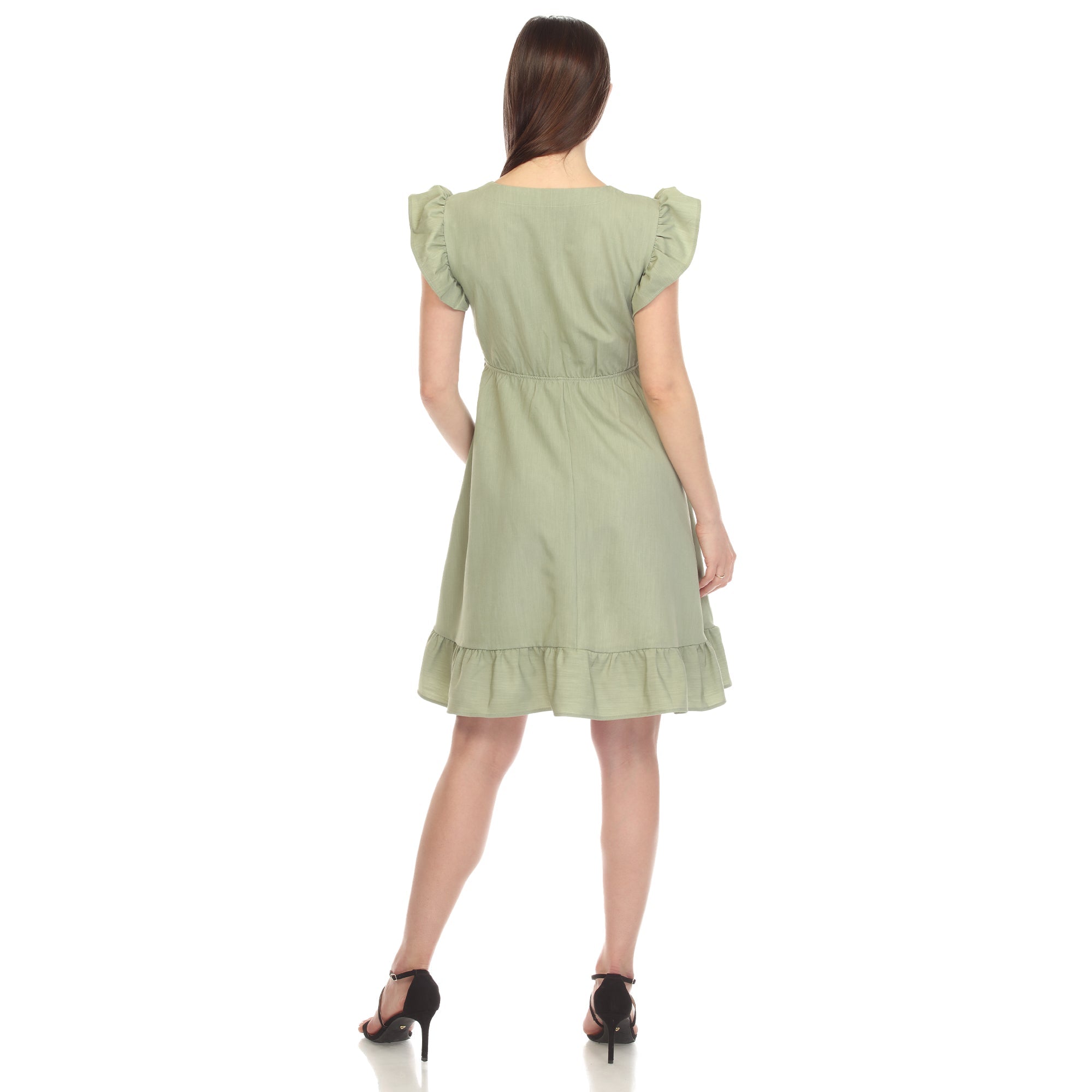 Women's Ruffle Sleeve Knee-Length Dress Blue Medium -White Mark Women's Ruffle Sleeve Knee-Length Dress Blue Medium -White Mark