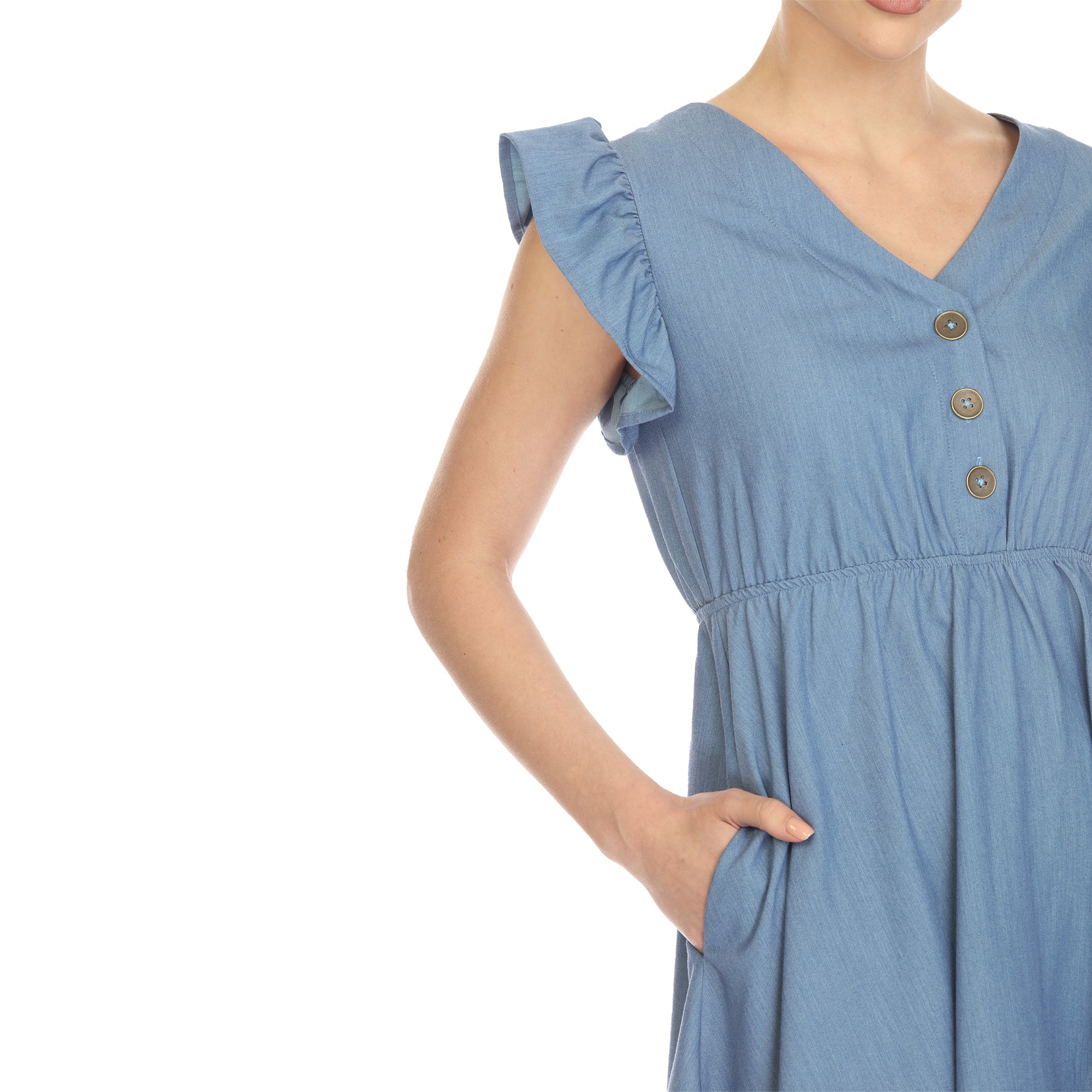 Women's Ruffle Sleeve Knee-Length Dress Blue Medium -White Mark Women's Ruffle Sleeve Knee-Length Dress Blue Medium -White Mark