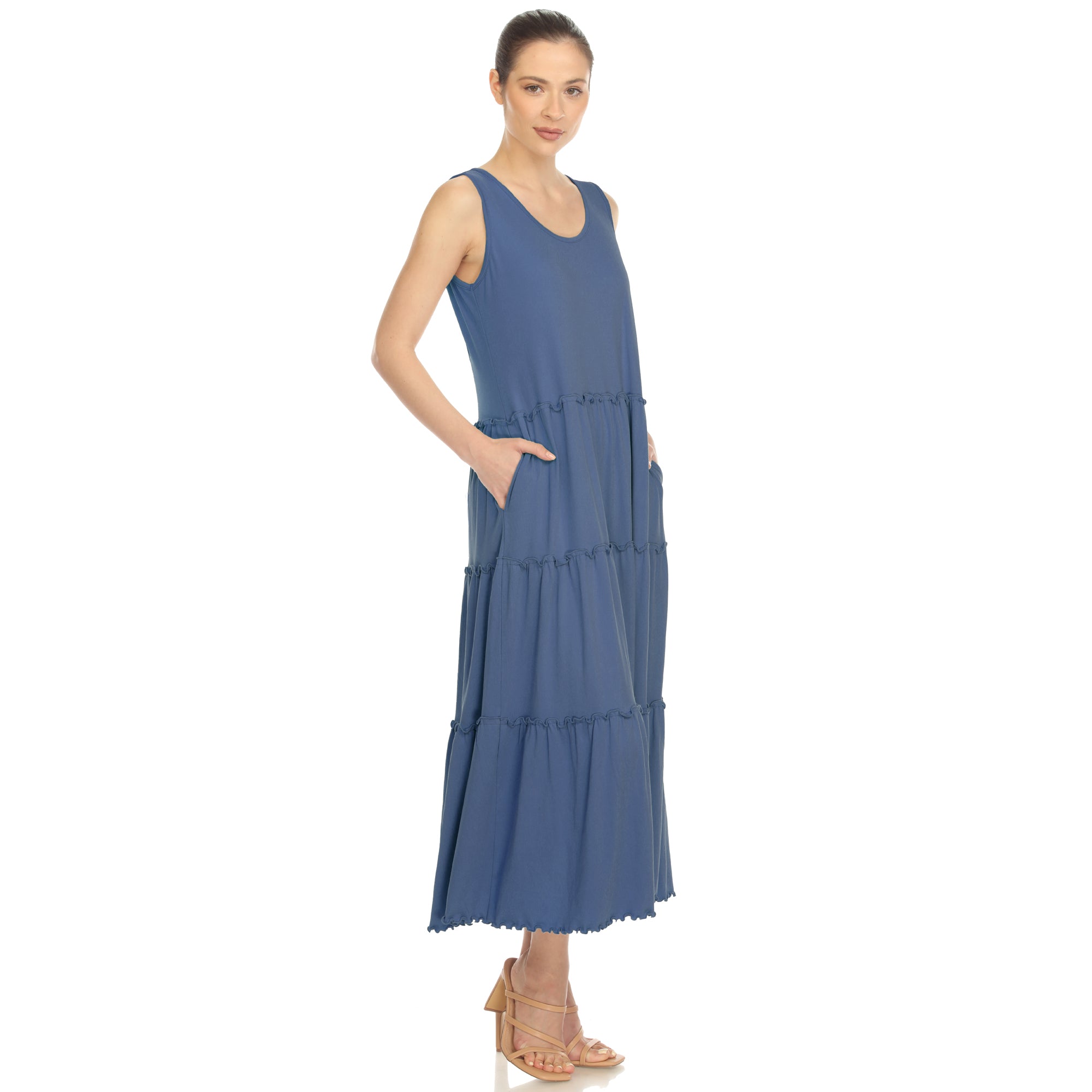 White Mark Women's Scoop Neck Tiered Midi Dress - Denim Blue White Mark Women's Scoop Neck Tiered Midi Dress - Denim Blue