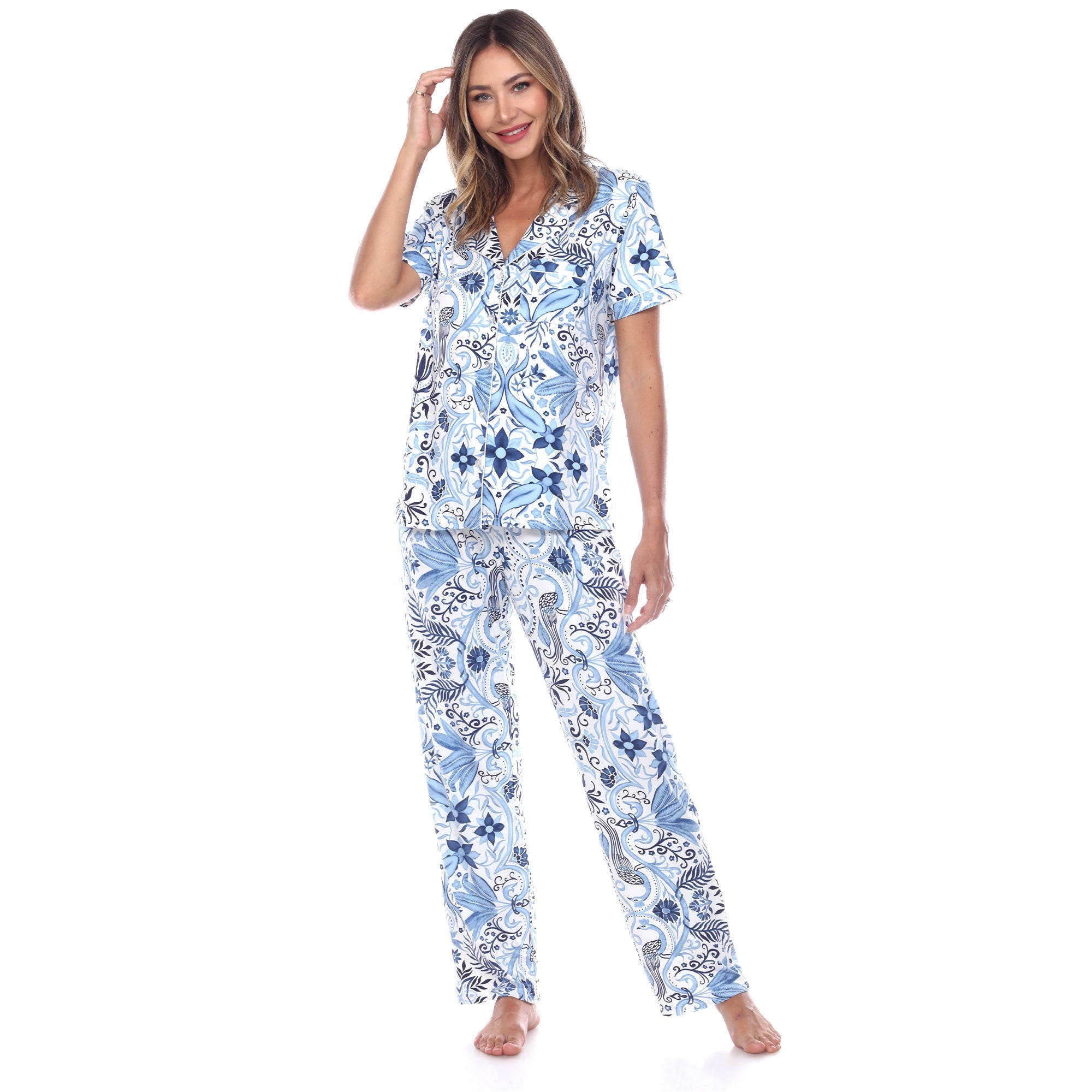 Women's Short Sleeve & Pants Tropical Pajama Set - DressbarnLounge Sets