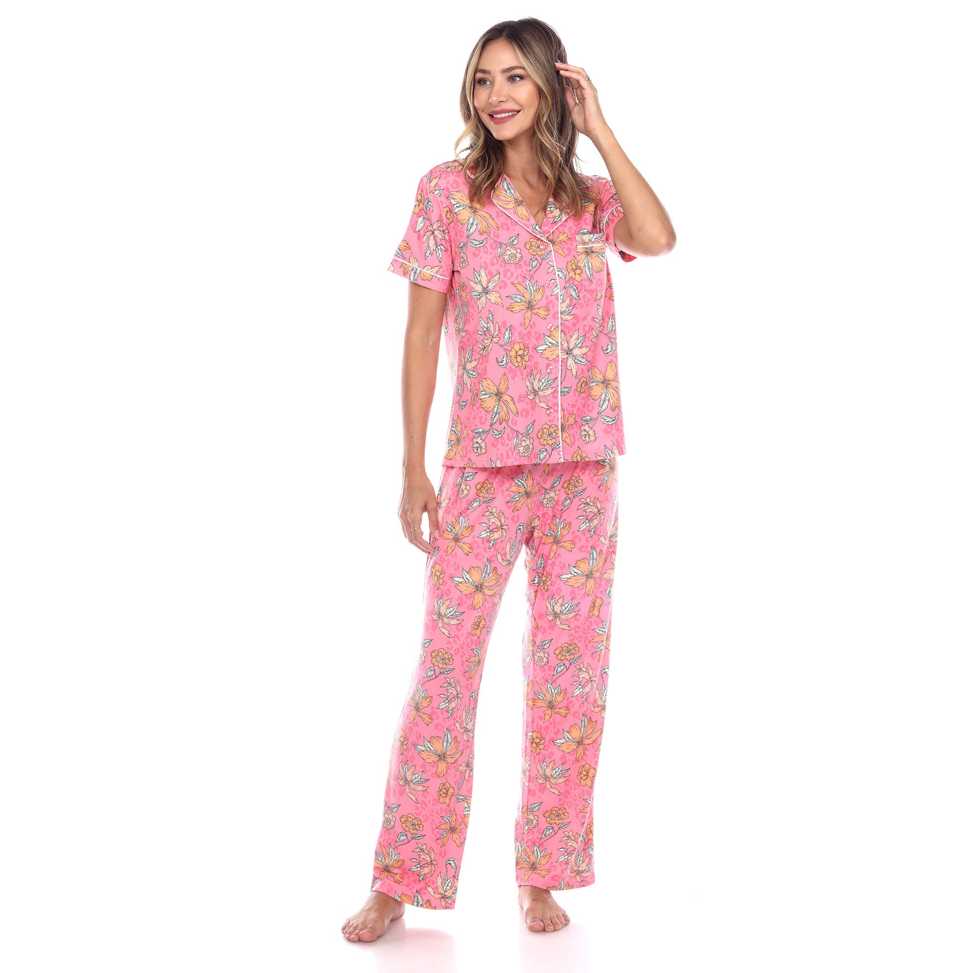 Women's Short Sleeve & Pants Tropical Pajama Set - DressbarnLounge Sets