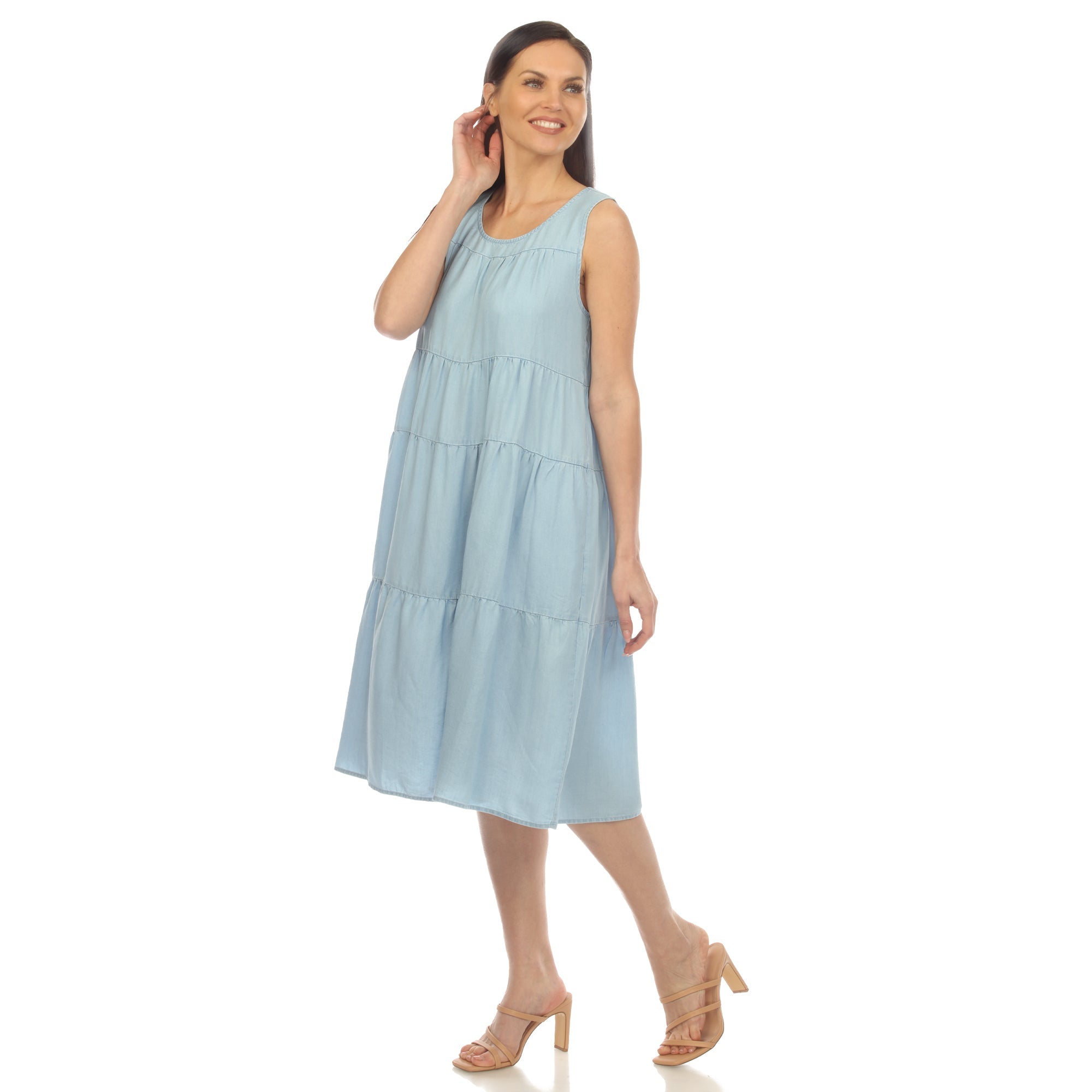 Women's Sleeveless Tiered Chambray Midi Dress - DressbarnDresses