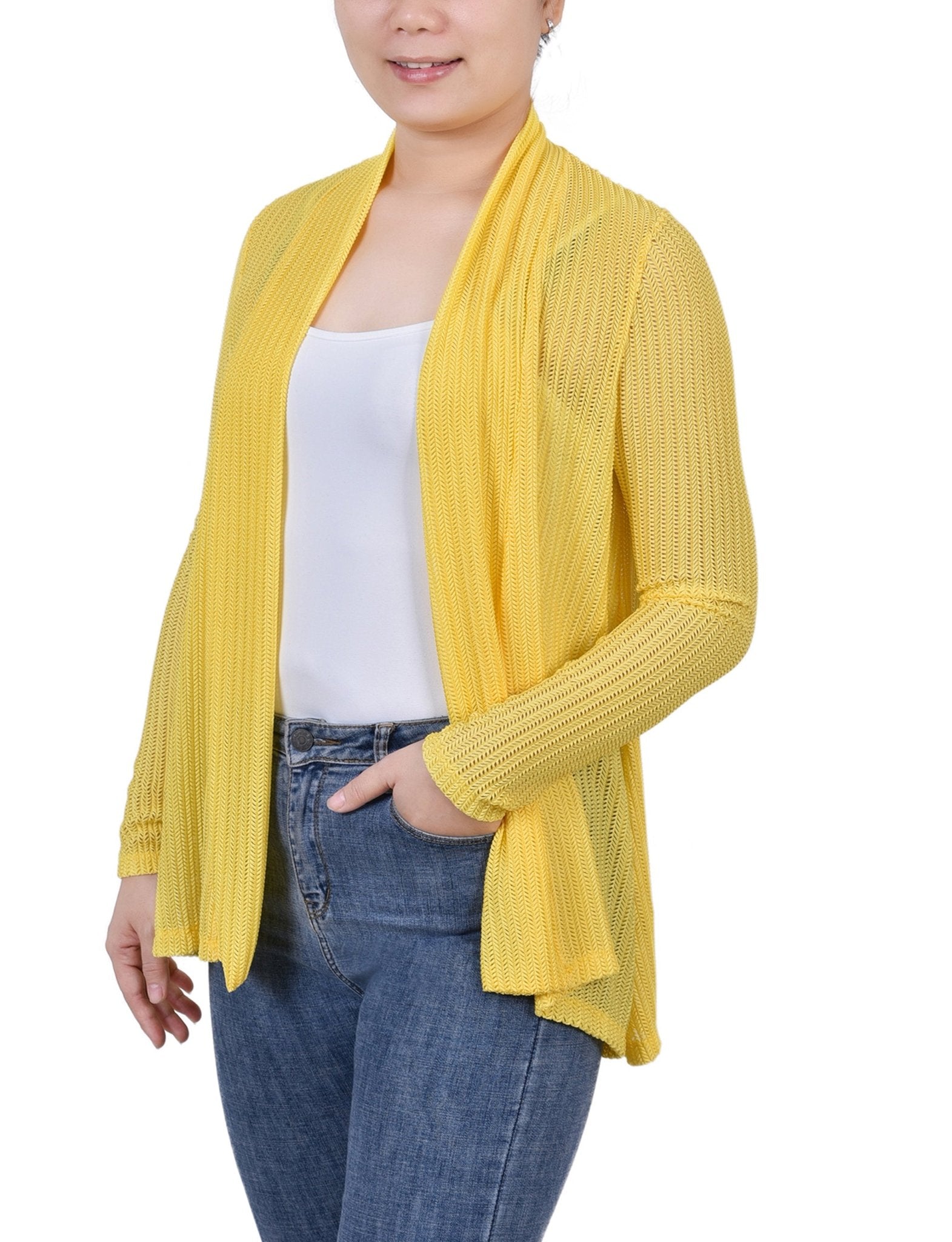 Yellow Open Knit Cardigan - DressbarnCardigans & Completers
