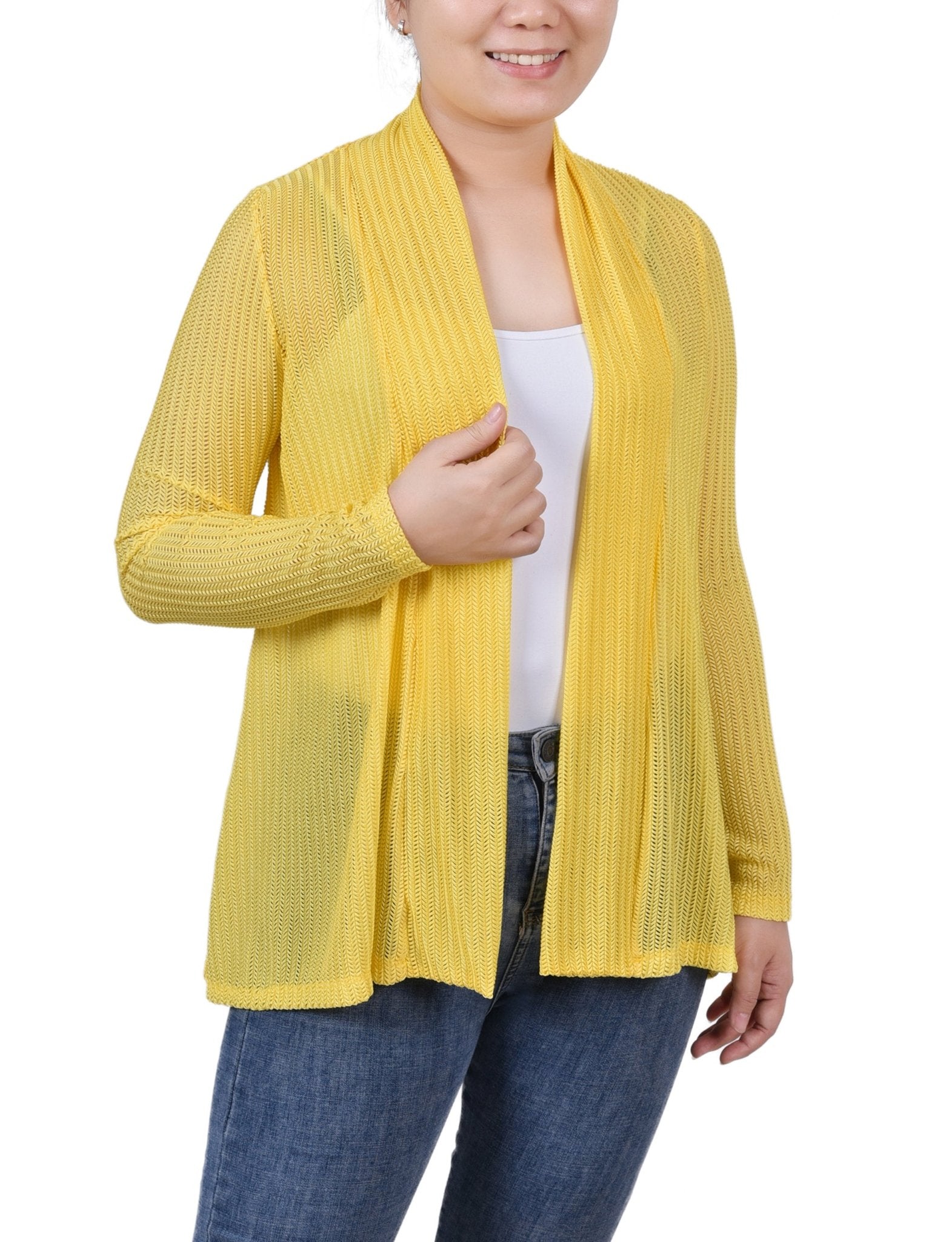 Yellow Open Knit Cardigan - DressbarnCardigans & Completers