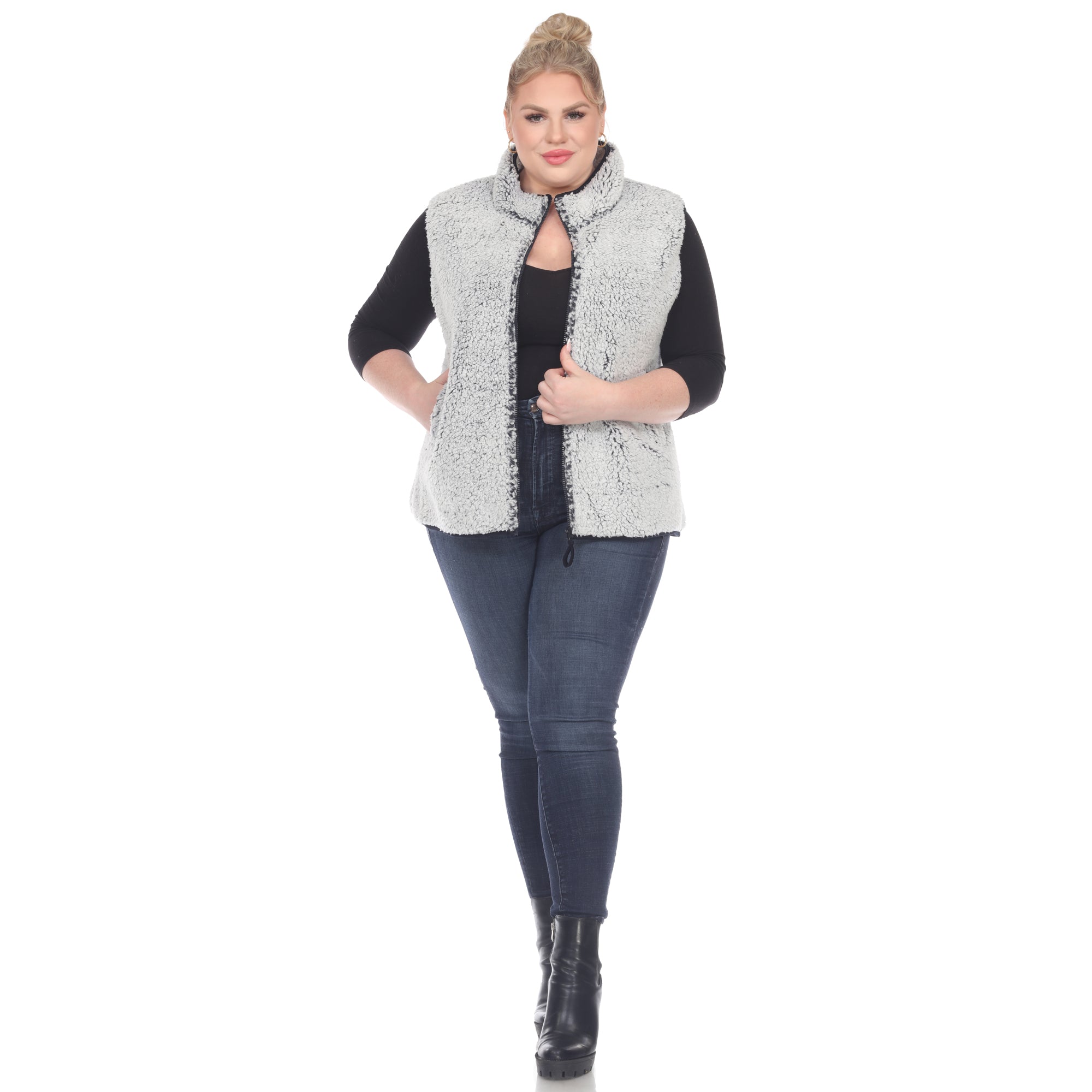 Zip up sherpa vest - Plus - DressbarnVests