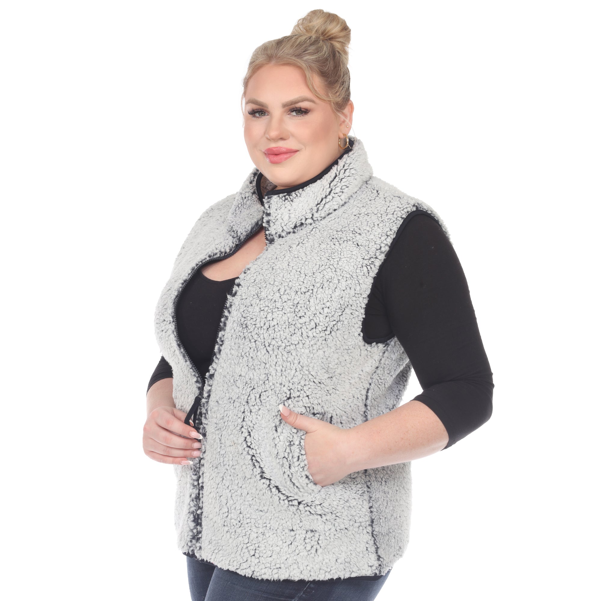 Zip up sherpa vest - Plus - DressbarnVests