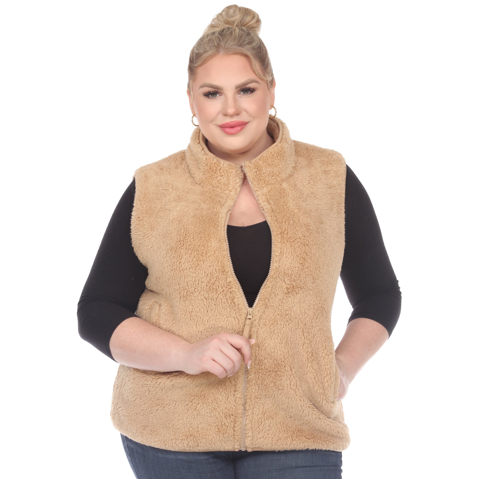 Zip up sherpa vest - Plus - DressbarnVests