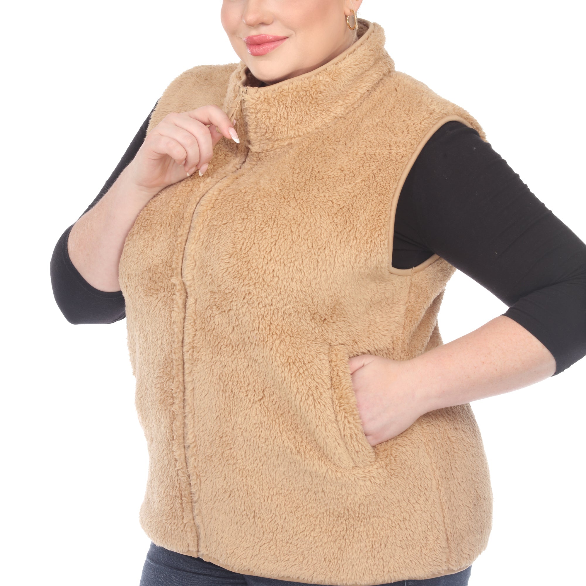 Zip up sherpa vest - Plus - DressbarnVests