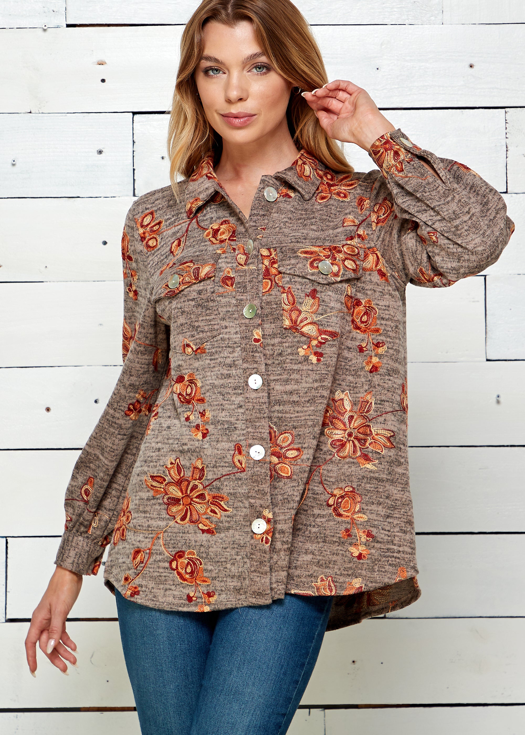 Figueroa-&-Flower-Long-Sleeve-Embroidered-Floral-Shacket-Coats-&-Jackets