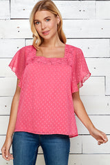 Sara-Michelle-Short-Flutter-Sleeve-Embroidered-Lined-Top-Clothing